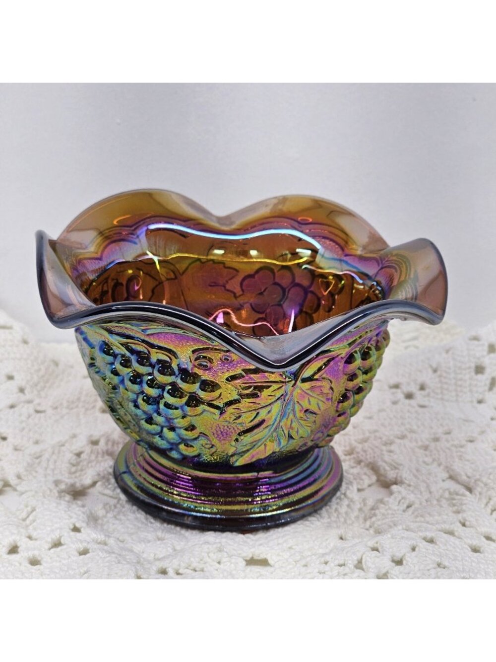 Imperial Glass Amber/Lustre Candy Small Dish with Flared Wavy Opening